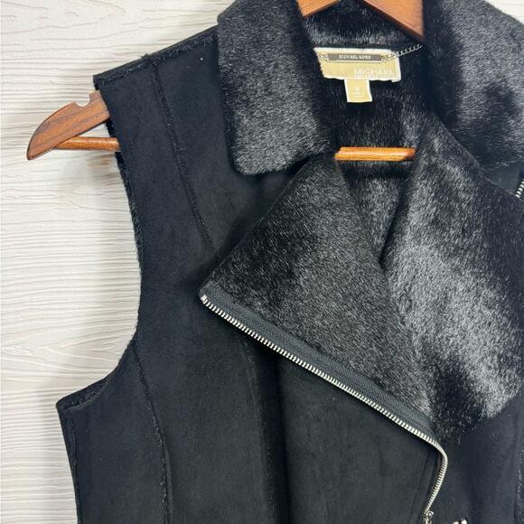 Michael Kors Zipper Faux Fur Suede Black Vest Plus Size 8 Retail $325 - Picture 4 of 9